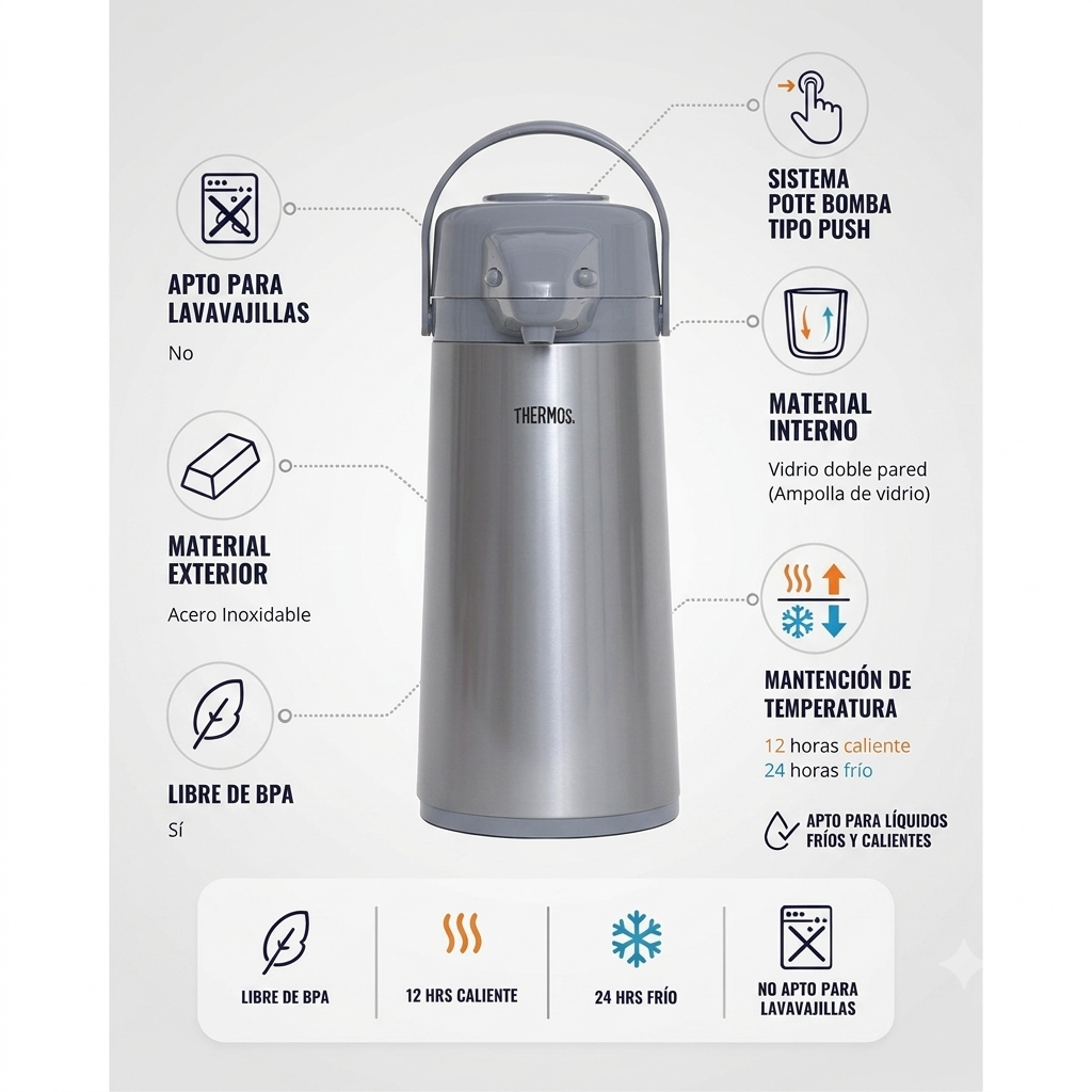 Termo Sifon 2.5 LT En Acero Inoxidable Gris