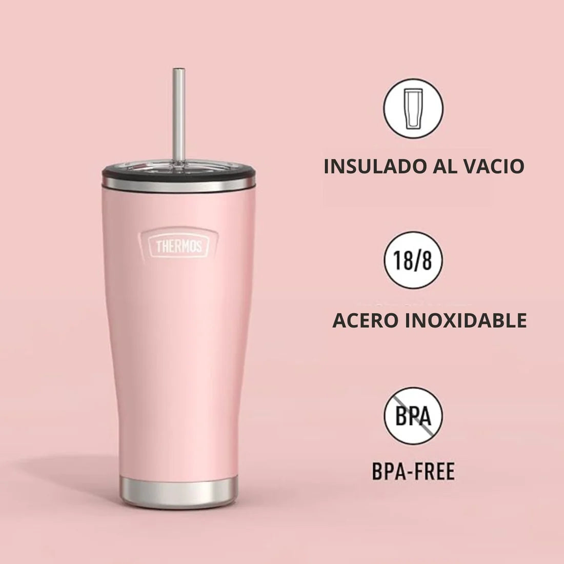 MUG ACERO INOXIDABLE DOBLE PARED CON PITILLO 710ML 24oz ROSADO SUNSET