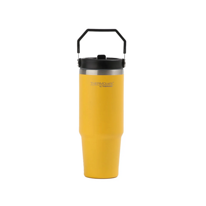 MUG ACERO INOXIDABLE CON AGARRADOR, MANGO PLASTICO Y TAPA Y PITILLO DE 880ML, 30oz AMARILLO