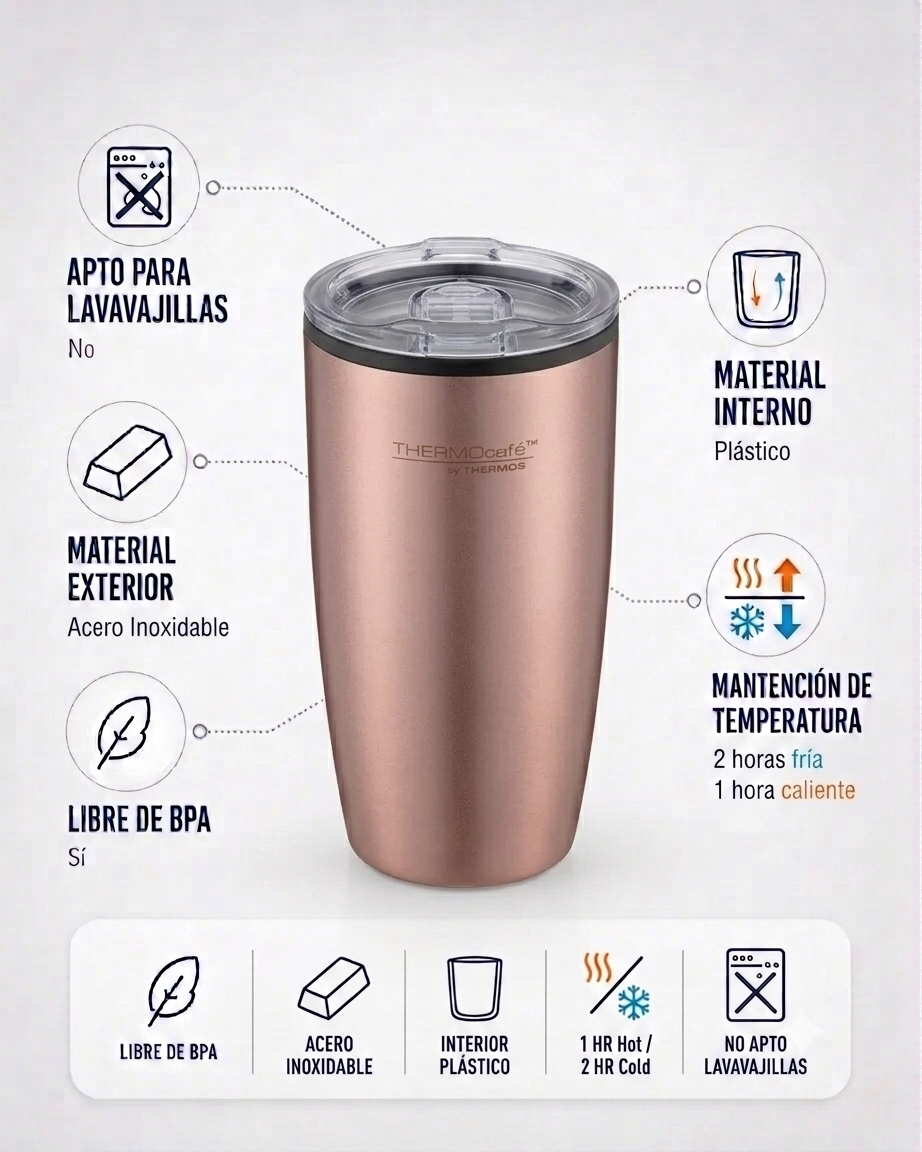 TERMO MUG ACERO INOXIDABLE ROSE GOLD 350ML