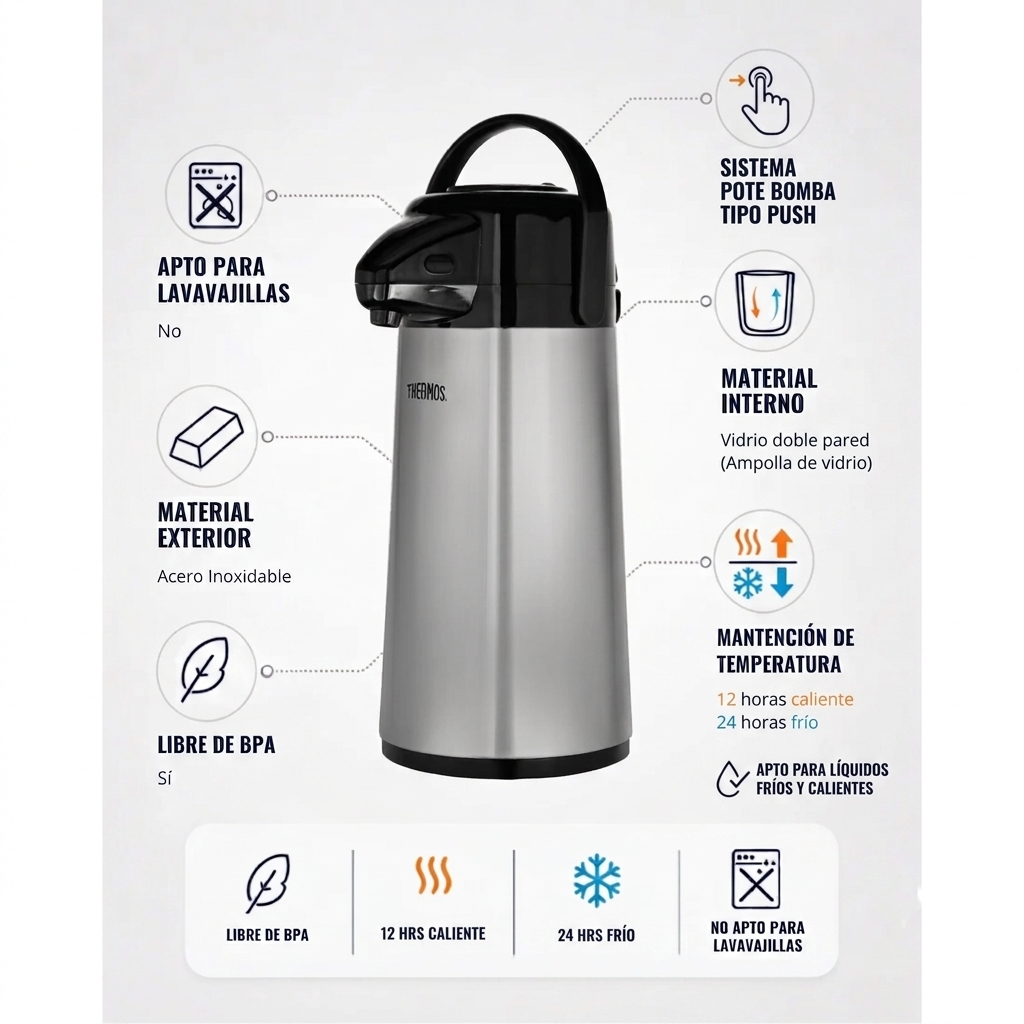 Termo Sifon 1.9 LT En Acero Inoxidable Gris