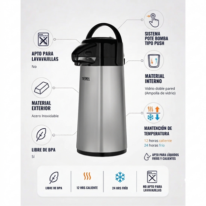 Termo Sifon 1.9 LT En Acero Inoxidable Gris