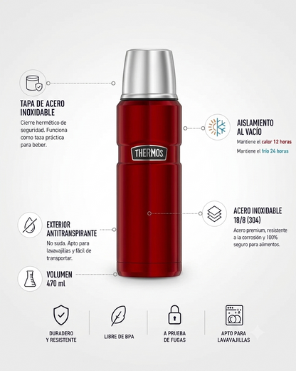 Termo Liquido King En Acero Inoxidable 470 ML Rojo