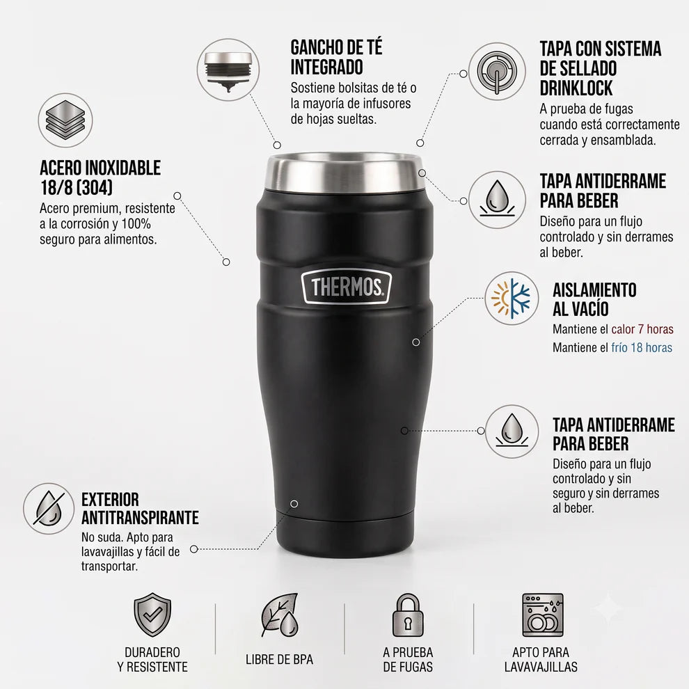Mug King 470 ML En Acero Inoxidable Negro
