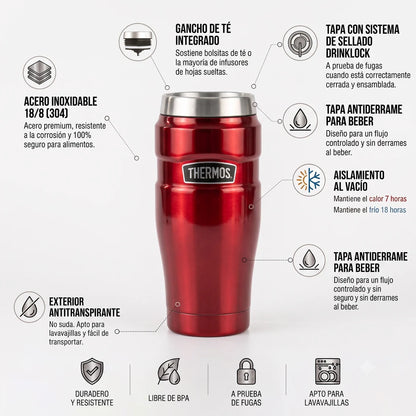 Mug King 470 ML En Acero Inoxidable Rojo