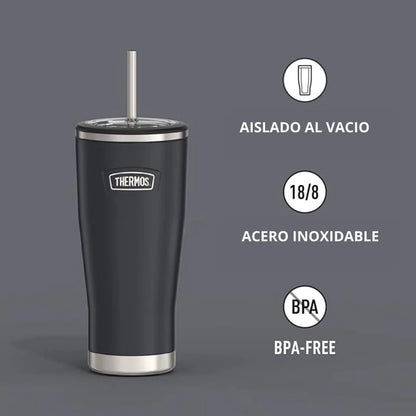 MUG ACERO INOXIDABLE DOBLE PARED CON PITILLO 710ML 24oz GRAFITO