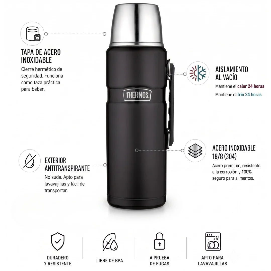 Termo Liquido 1.2 LT En Acero Inoxidable King Negro