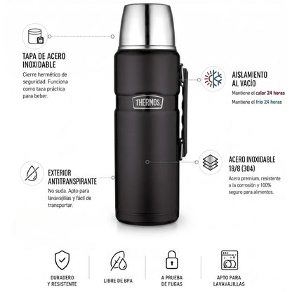 Termo Liquido 1.2 LT En Acero Inoxidable King Negro